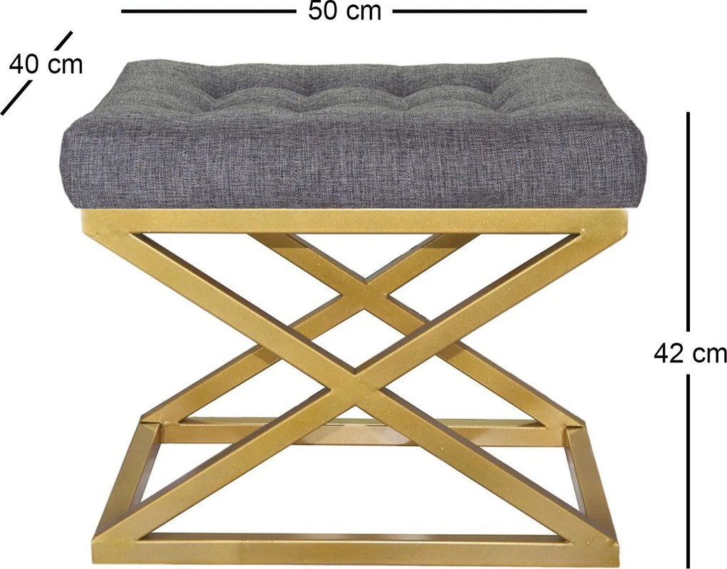 Pouffe Capraz – Dourado e Cinzento – 50x42x40 cm
