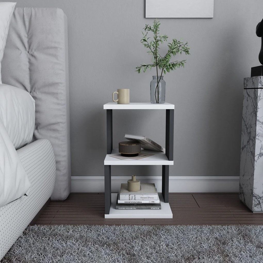 Mesa de Cabeceira Carter – Branco Antracite – 29,6 x 29,6 x 49,4 cm