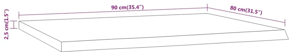 Tampo de secretária retangular 90x80x2,5 cm acácia maciça
