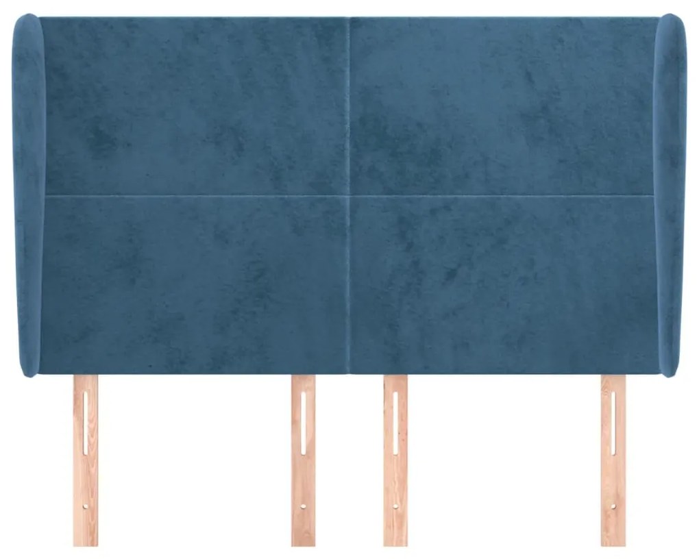 Cabeceira cama c/ abas veludo 147x23x118/128 cm azul-escuro