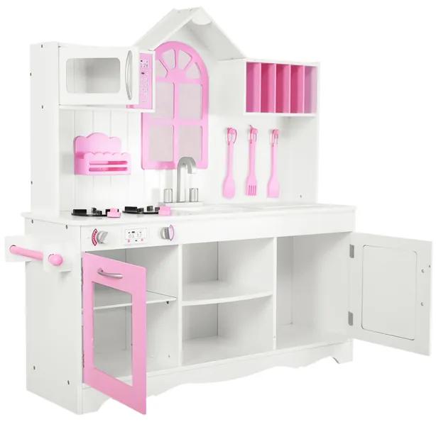 Cozinha infantil com acessórios para utensílios de cozinha 109 x 32 x 106,5 cm rosa e branco