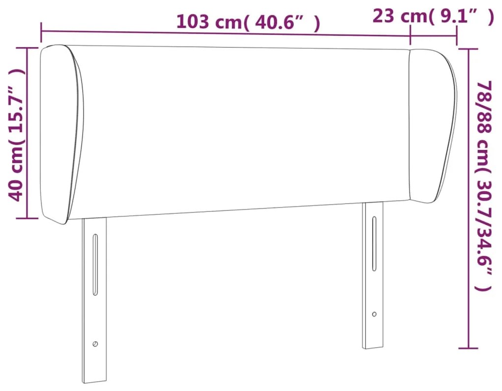 Cabeceira de cama c/ abas veludo 103x23x78/88cm cinzento-escuro