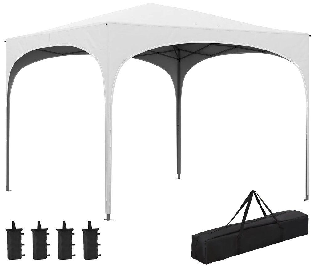 Outsunny Tenda Dobrável 3x3 m Tenda de Jardim com Altura Ajustável Bolsa de Transporte Tecido Anti-UV e Sacos de Areia Branco