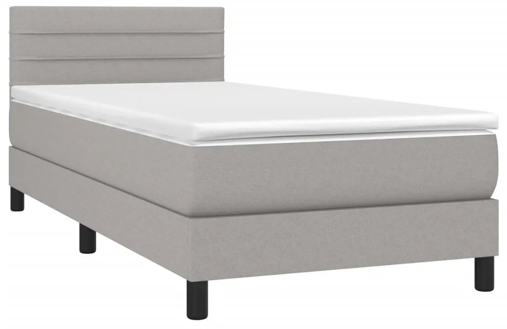 Cama box spring c/ colchão e LED 90x190 cm tecido cinza-claro