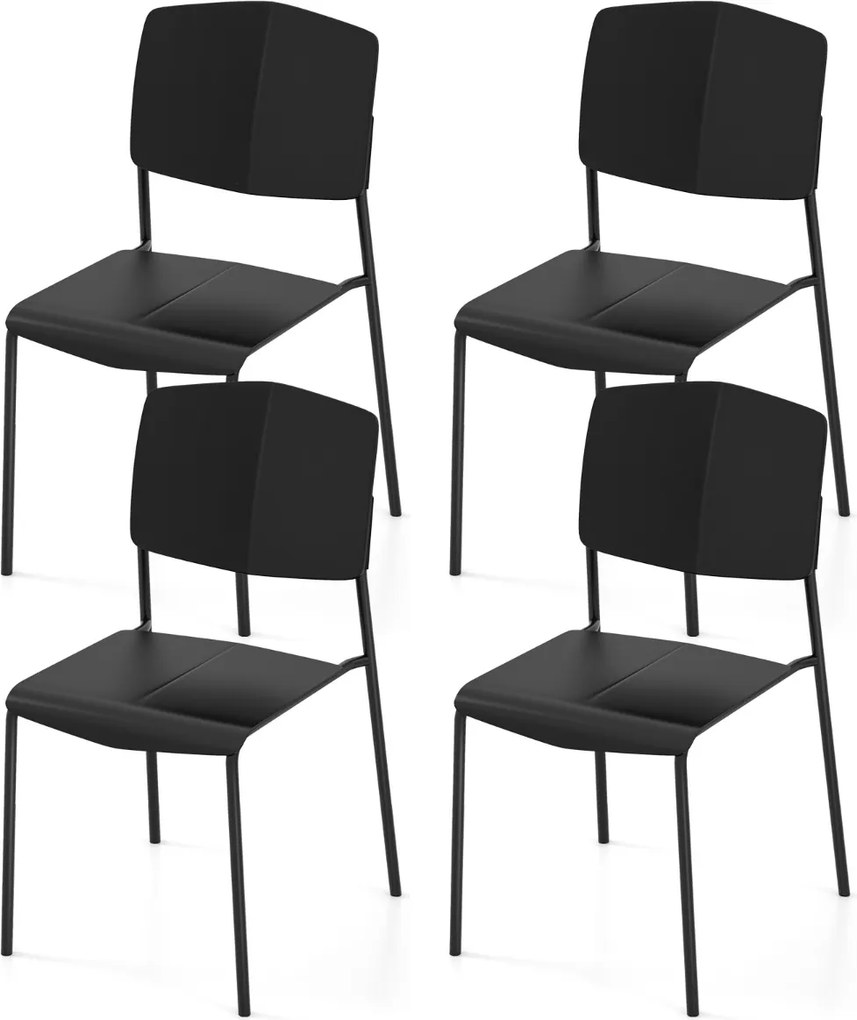 Conjunto de 4 cadeiras sem braços com encosto ergonómico e assento largo empilháveis para sala de jantar Carga 160 kg Preto
