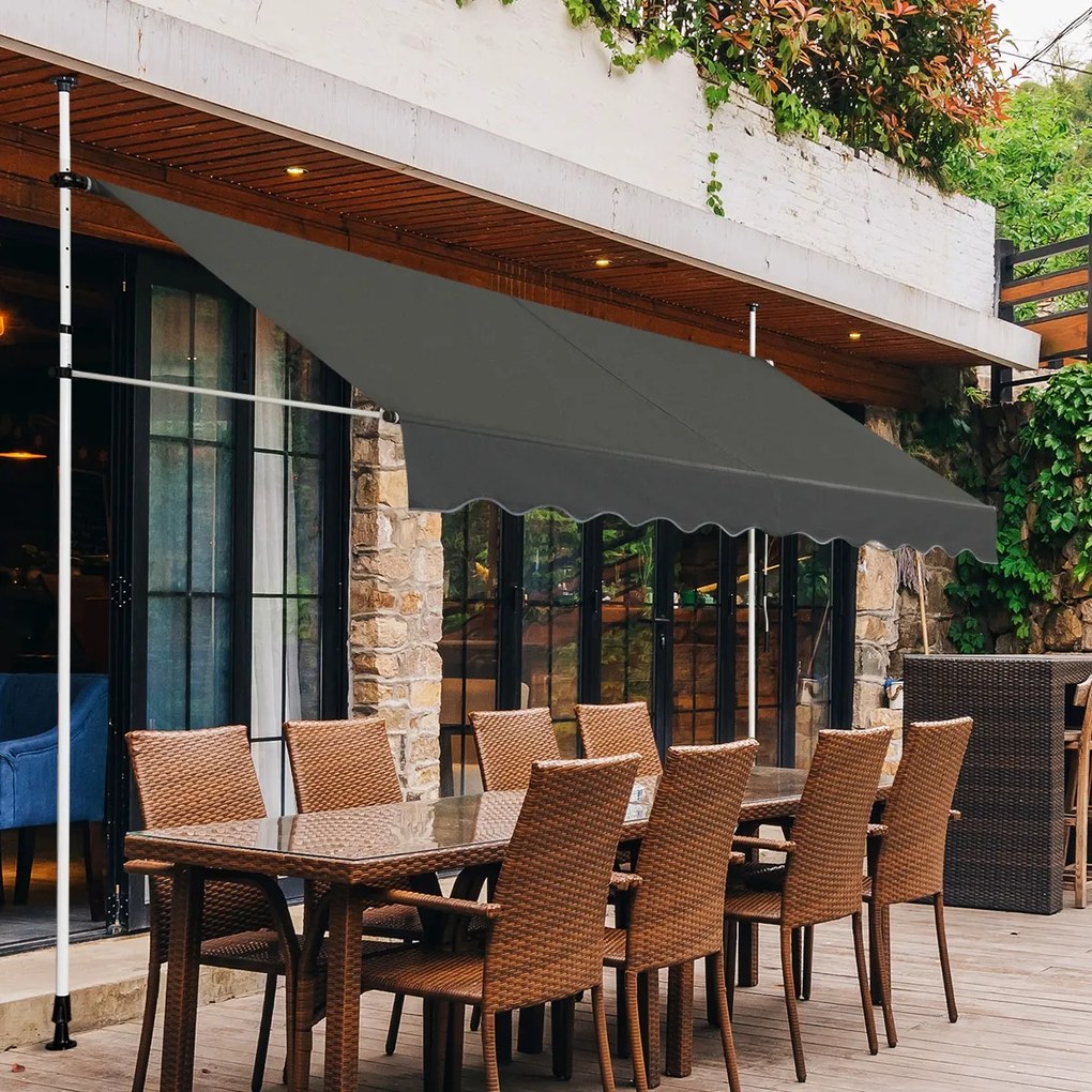 Toldo Telescópico e Retrátil 300 x 120 cm Resistente aos Raios UV Impermeável com Manivela Manual e Altura Ajustável para Janela Varanda Cinza