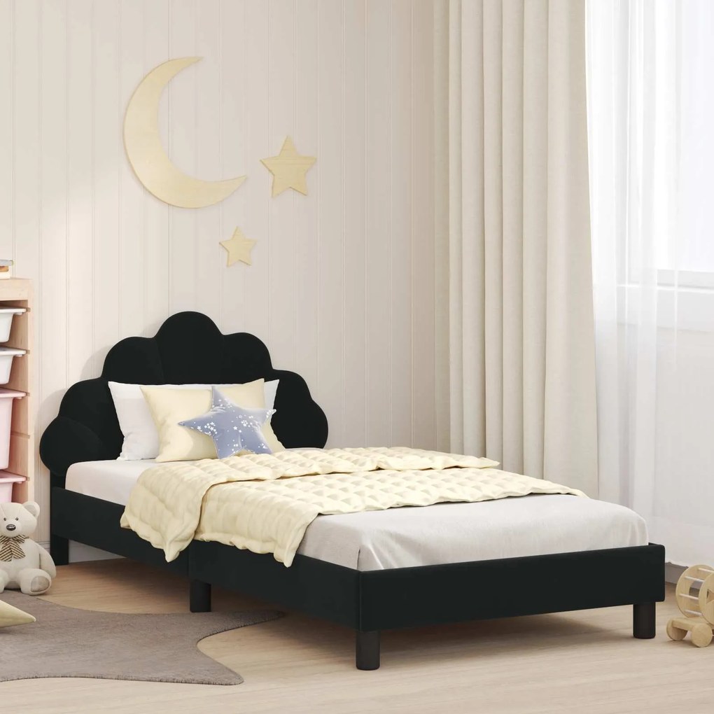 vidaXL Estrutura de Cama Infantil com Cabeceira Preto 90 x 200 cm