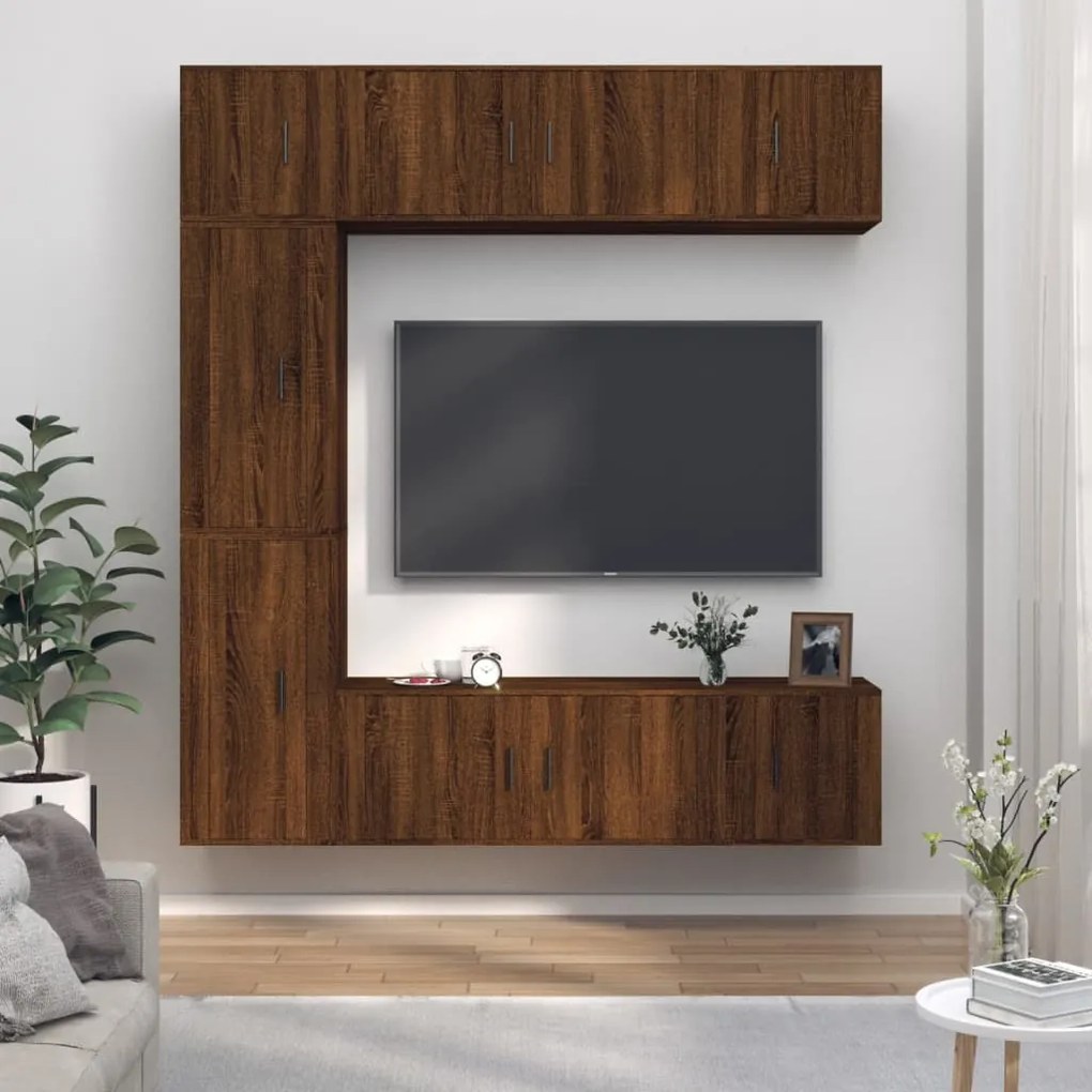 vidaXL Conjunto móveis de TV 7pcs madeira processada carvalho castanho