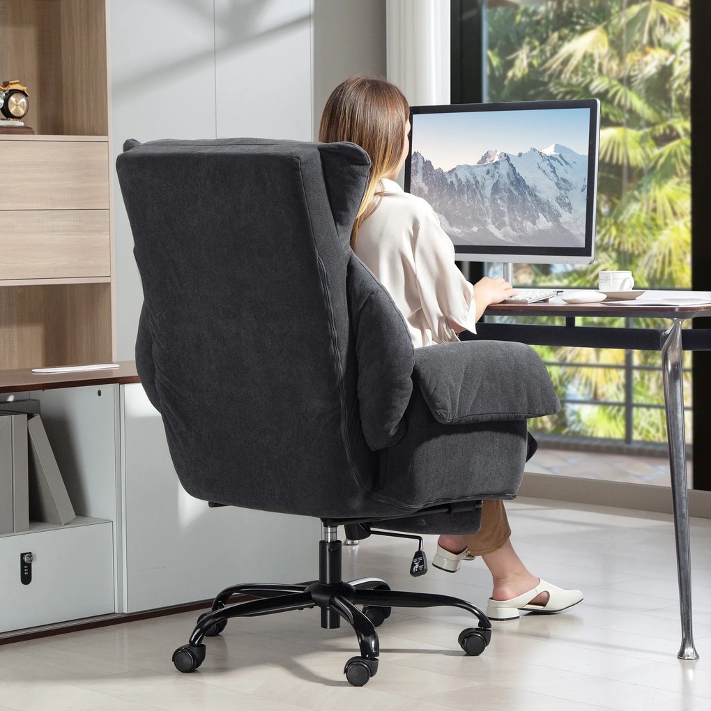Cadeira de Escritorio com Apoio para os Pés Encosto Reclinável e Acolchoada Espesso 80x80x106-114 cm Cinzento