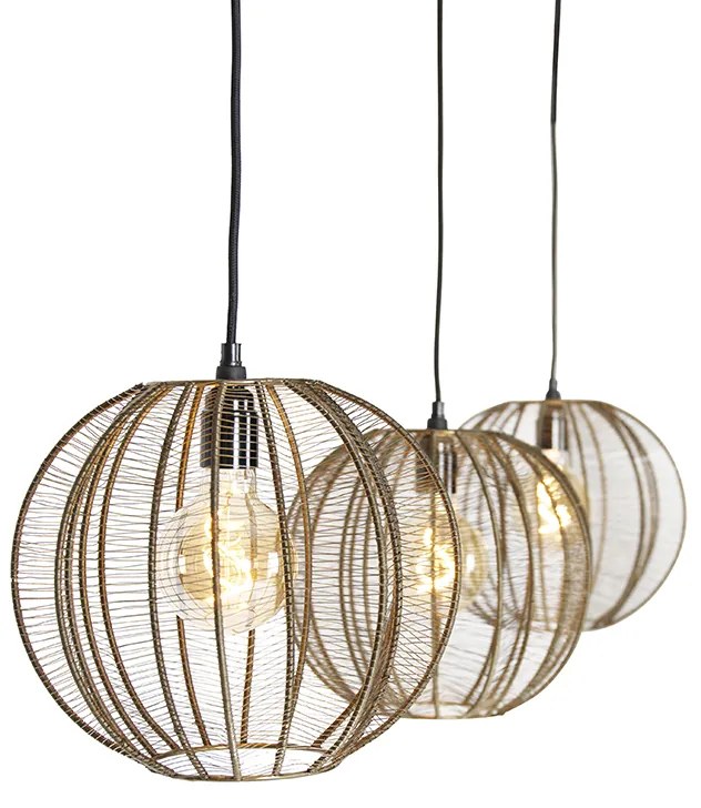 Candeeiro de suspensão industrial bronze com preto alongado 3 luzes - Dong Industrial