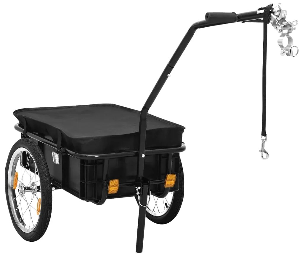 Reboque p/ bicicleta/carroça de mão 155x60x83cm aço preto