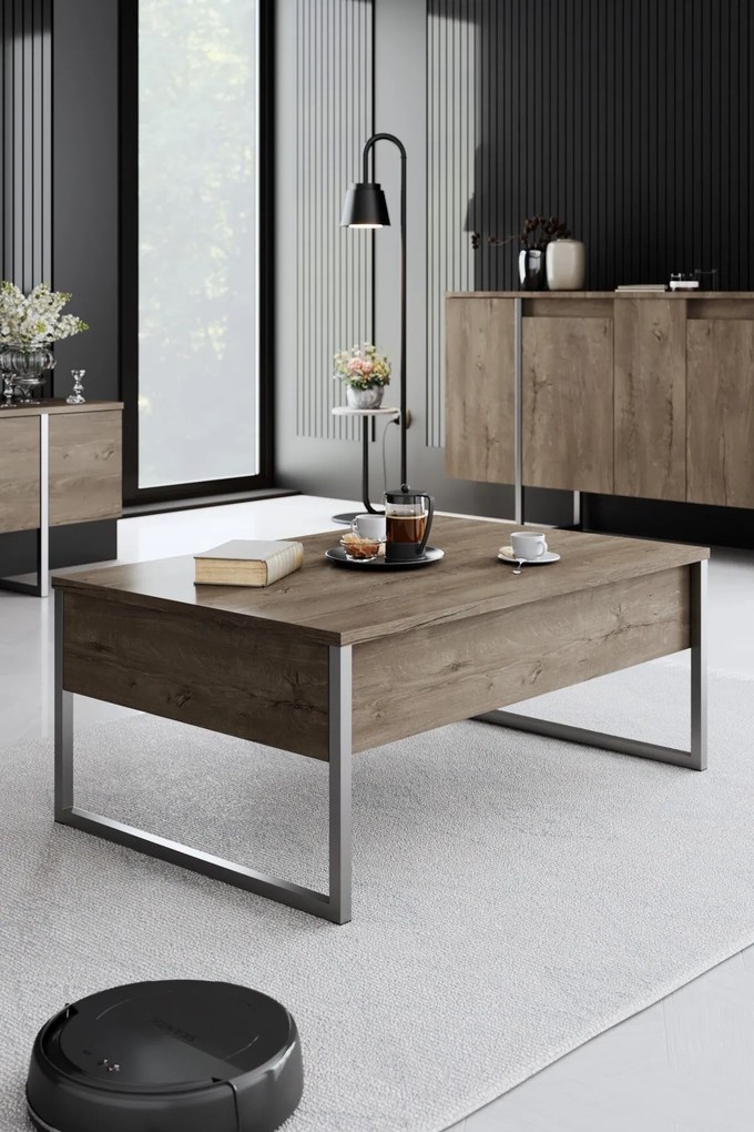 Mesa de Centro Luxe – Nogueira e Prata – 90x60x40 cm