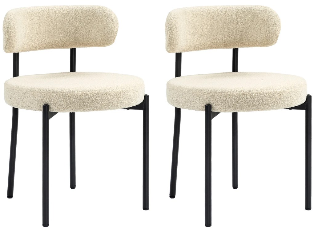 HOMCOM Conjunto de 2 Cadeiras de Jantar com Encosto em Tecido e Pés de Aço 51x51x76 cm Beige Preto | Aosom Portugal