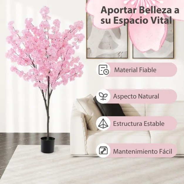 Flor de cerejeira artificial de 190 cm com 900 flores cor-de-rosa, tronco e base em cimento