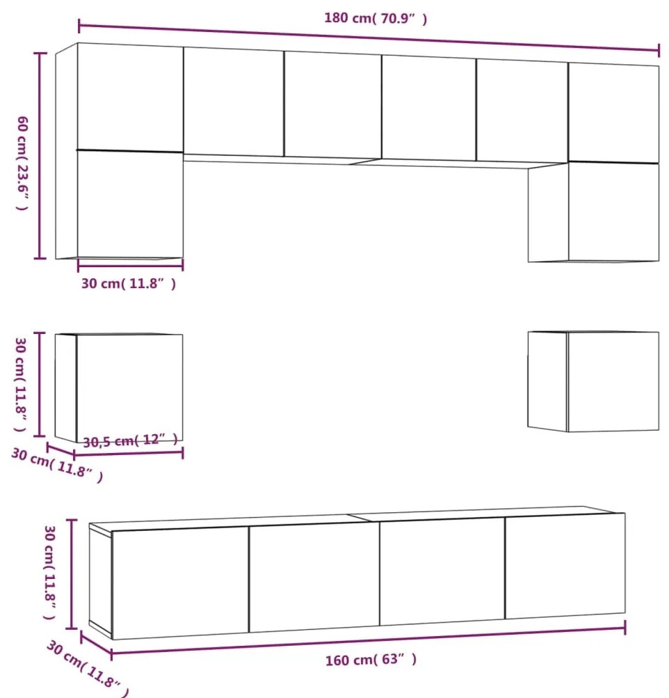 Conjunto móveis de TV 8 pcs madeira processada branco
