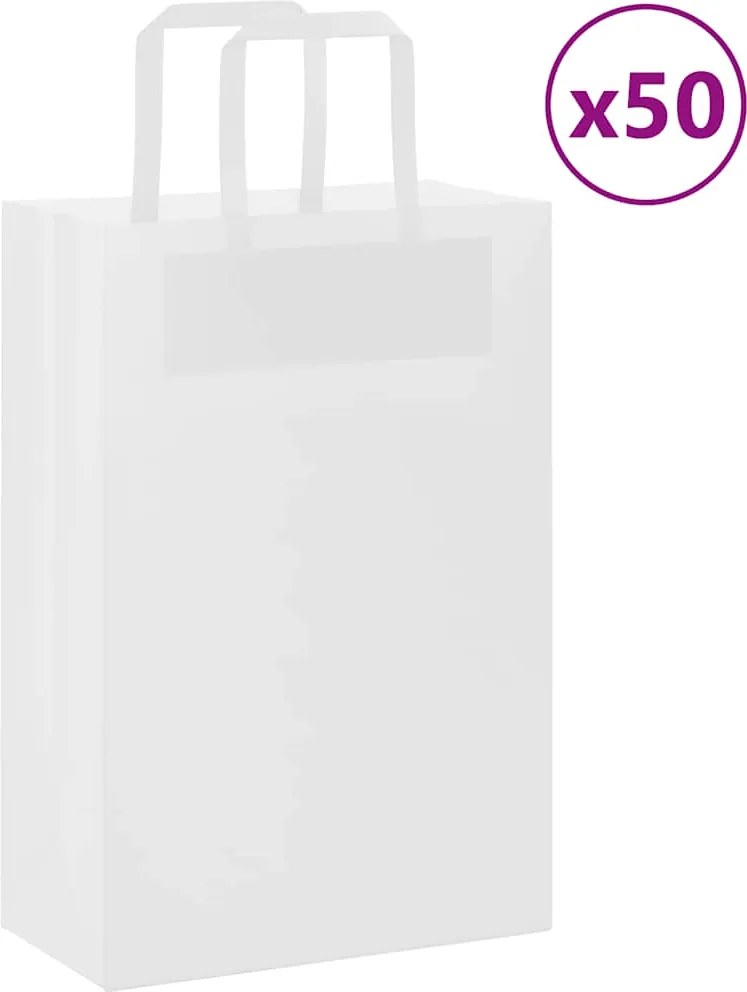 vidaXL Sacos de papel 50 unid com alças branco 21x11x31 cm