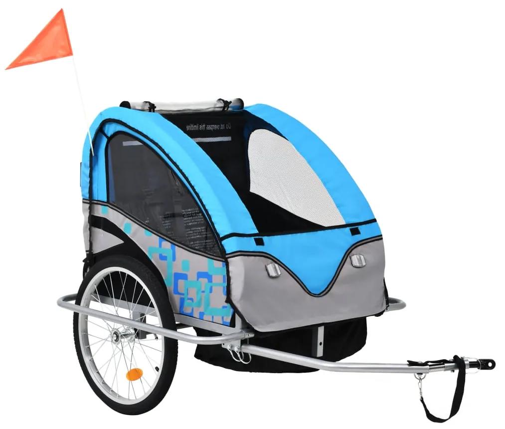 91377 vidaXL Reboque para bicicletas/carrinho de bebé 2 em 1 azul/cinza