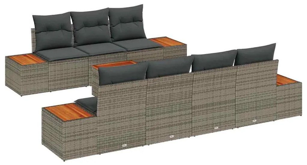Conjunto de Sofás para Jardim vidaXL com Almofadas Cinzento Rattan Sin