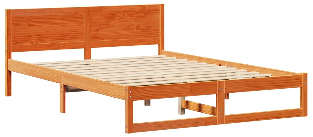 Estrutura de Cama Marrom Encerado Madeira 140 x 200 cm Simples