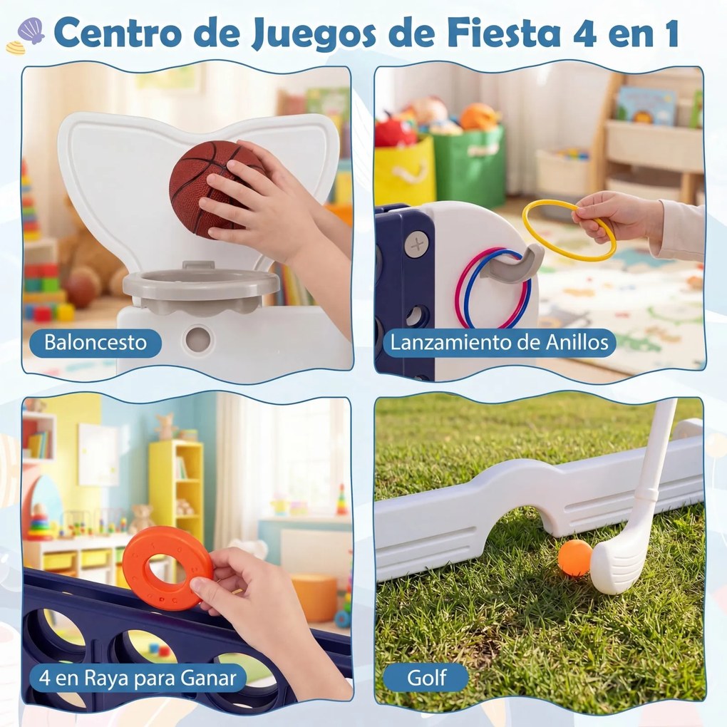 Jogo Infantil 4 em 1, 140 x 47 x 108 cm, Altura Regulável, Azul-marinho