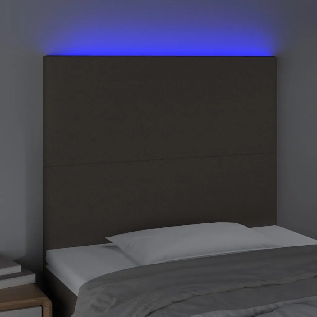 Cabeceira cama c/ LED tecido 100x5x118/128 cm cinza-acastanhado