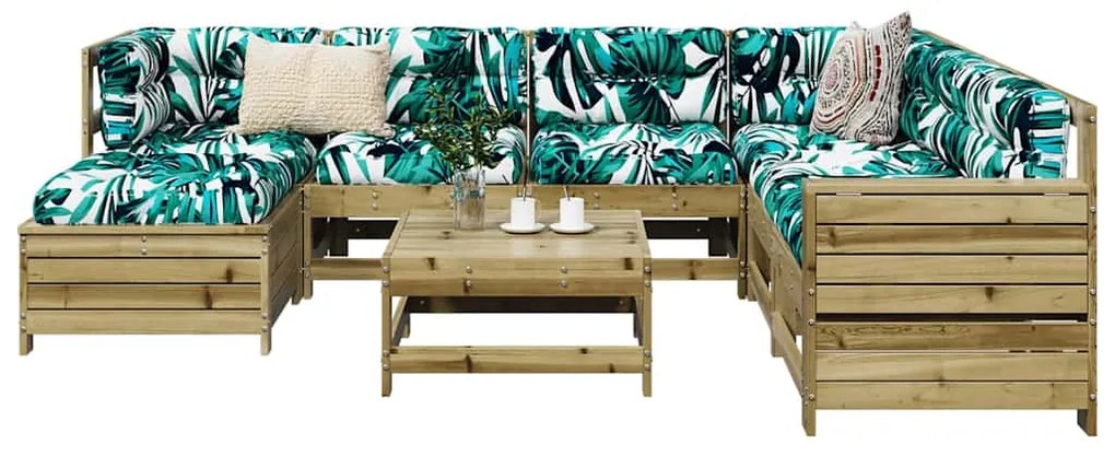 8 pcs conjunto sofás de jardim madeira de pinho impregnada