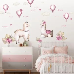 Autocolantes de parede - Alpacas em cor-de-rosa