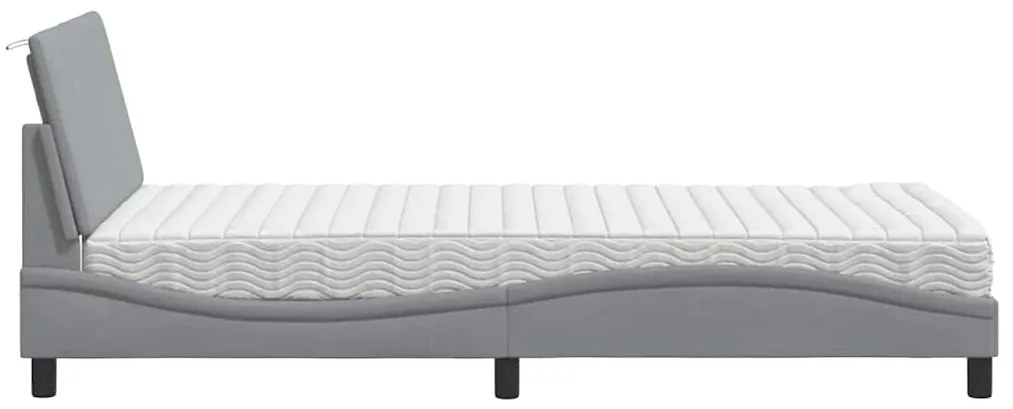 Cama com colchão 100x200 cm tecido cinzento-claro