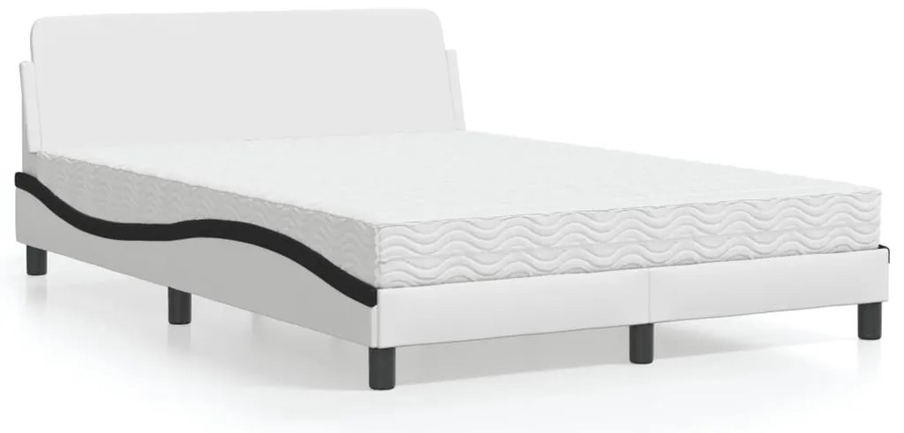 Cama com colchão 120x200 cm couro artificial branco e preto