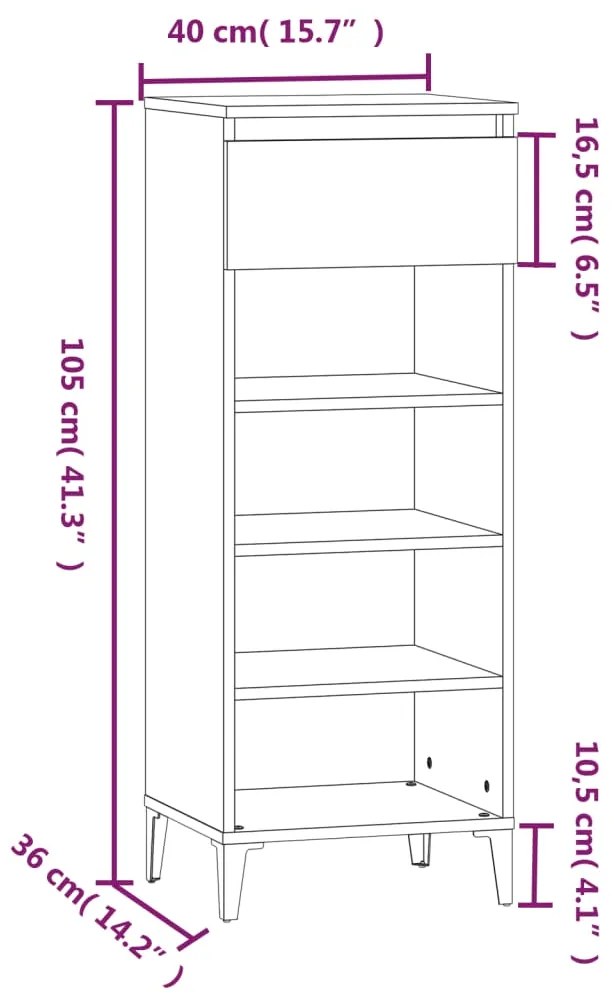 Sapateira Teresa - Com 1 Gaveta e 4 Prateleiras - Cor Branco - 40x36x1