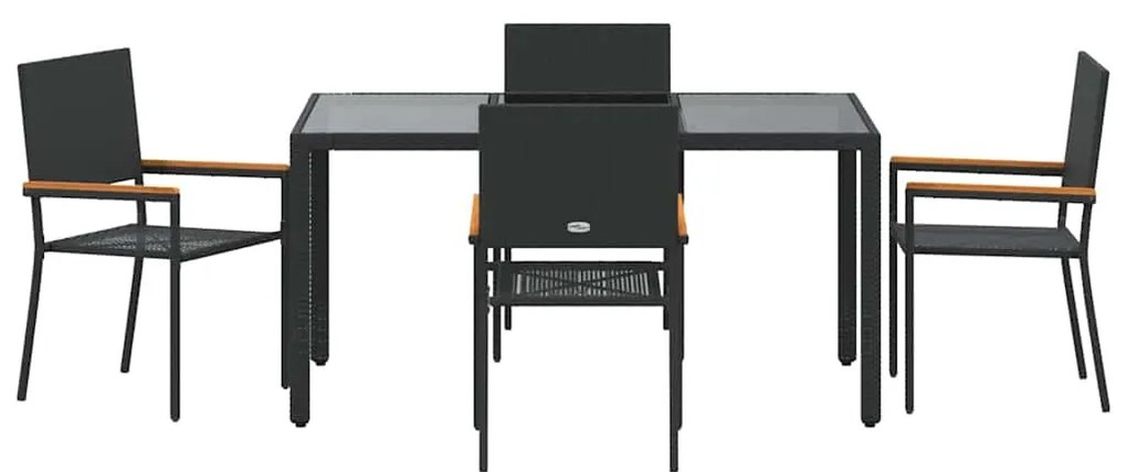 Conjunto de Jantar para Jardim vidaXL de 5 Peças Preto Rattan Poli