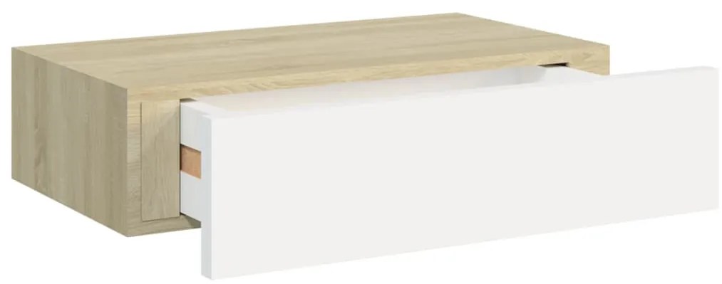 Prateleira de parede c/ gaveta MDF 40x23,5x10cm carvalho/branco