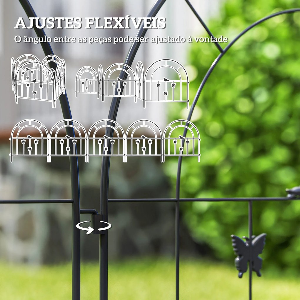 Vedações de Jardim Coimbra Preto – 300×70 cm – Metal e Painéis Modular