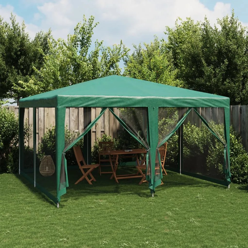 Tenda p/ festas c/ 8 paredes laterais em rede 4x4 m PEAD verde