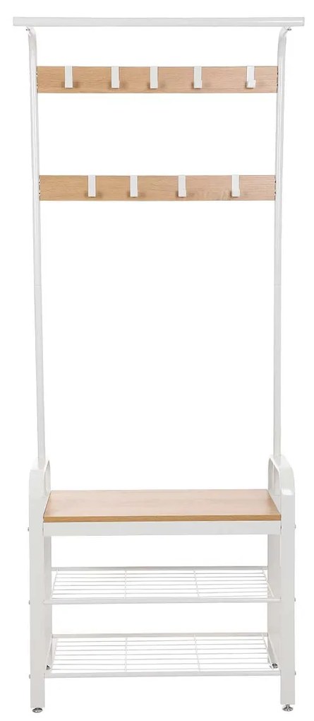 Cabide Bengaleiro entrada Hall com banco e sapateira 33,7 x 72 x 183 cm Branco e Natural