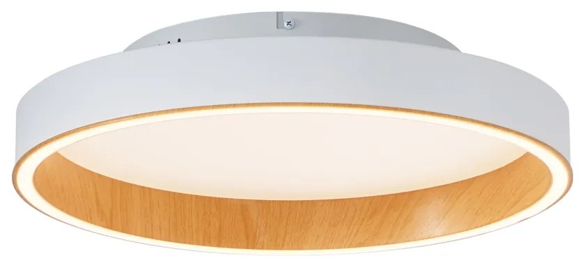 Plafón de design branco com madeira 40cm incl. LED interruptor de 3 níveis - Ingo