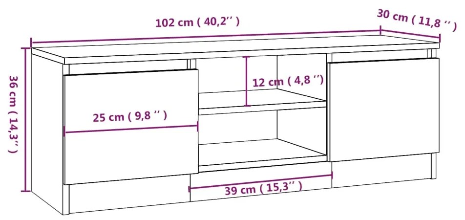 Móvel de TV com porta 102x30x36 cm preto