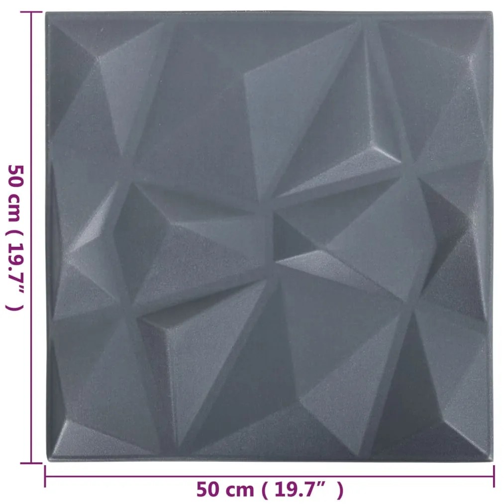 Painéis de parede 3D 12 pcs 50x50 cm 3 m² cinza diamante