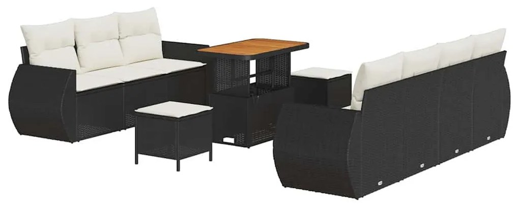 Conjunto de Sofá de Jardim vidaXL de 10 Peças com Almofadas Preto Ratt