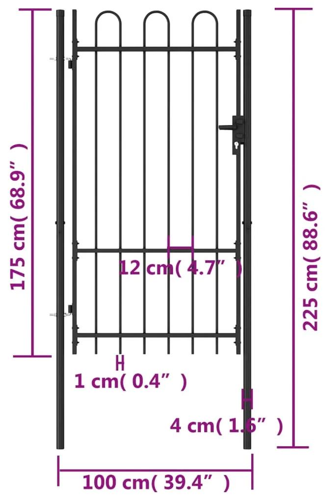 Portão de vedação individual c/ topo arqueado aço 1x1,75m preto