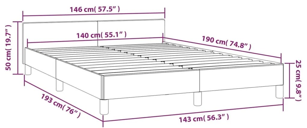 Estrutura cama c/ cabeceira couro artif. 140x190 cm cappuccino