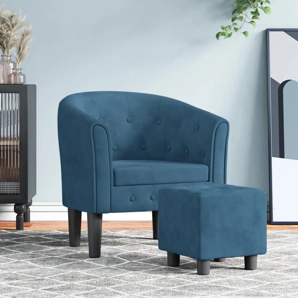 vidaXL Poltrona com apoio de pés veludo azul-escuro
