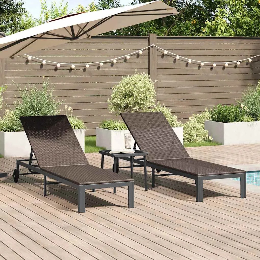 vidaXL Cama de Sol 2-pessoa 3 pcs Castanho vime PE