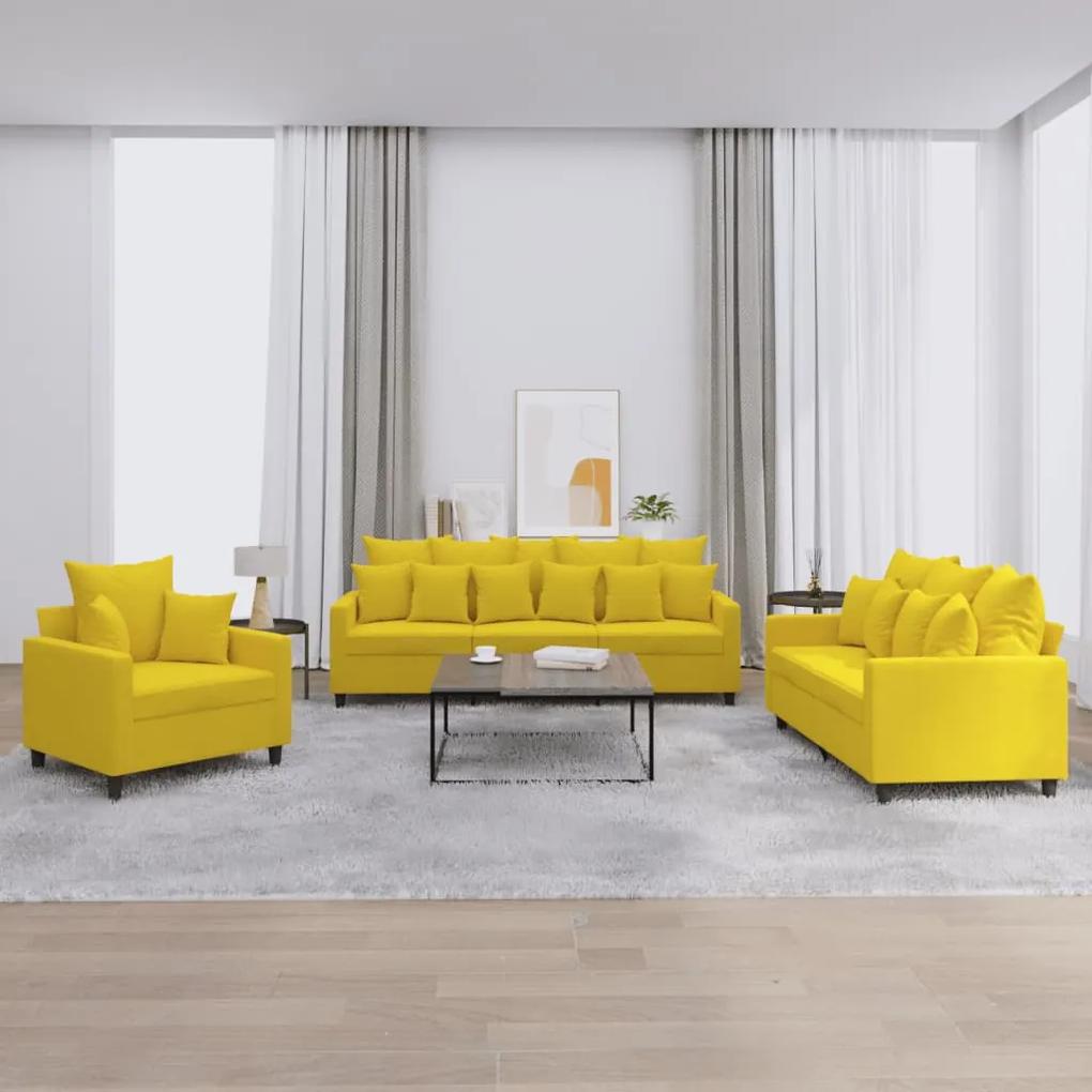 3201686 vidaXL 3 pcs conjunto de sofás com almofadões veludo amarelo