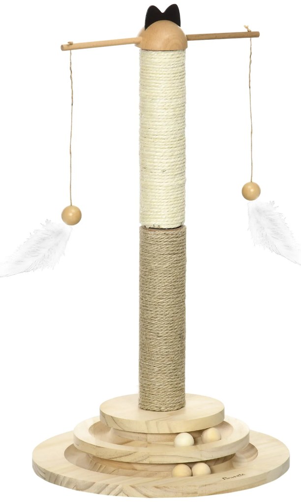 Árvore Arranhador para Gatos de Madeira Altura 56cm Torre para Gatos Centro de Atividades com Poste de Juta e Sisal Bolas para Brincar Ø32x56 cm Madei