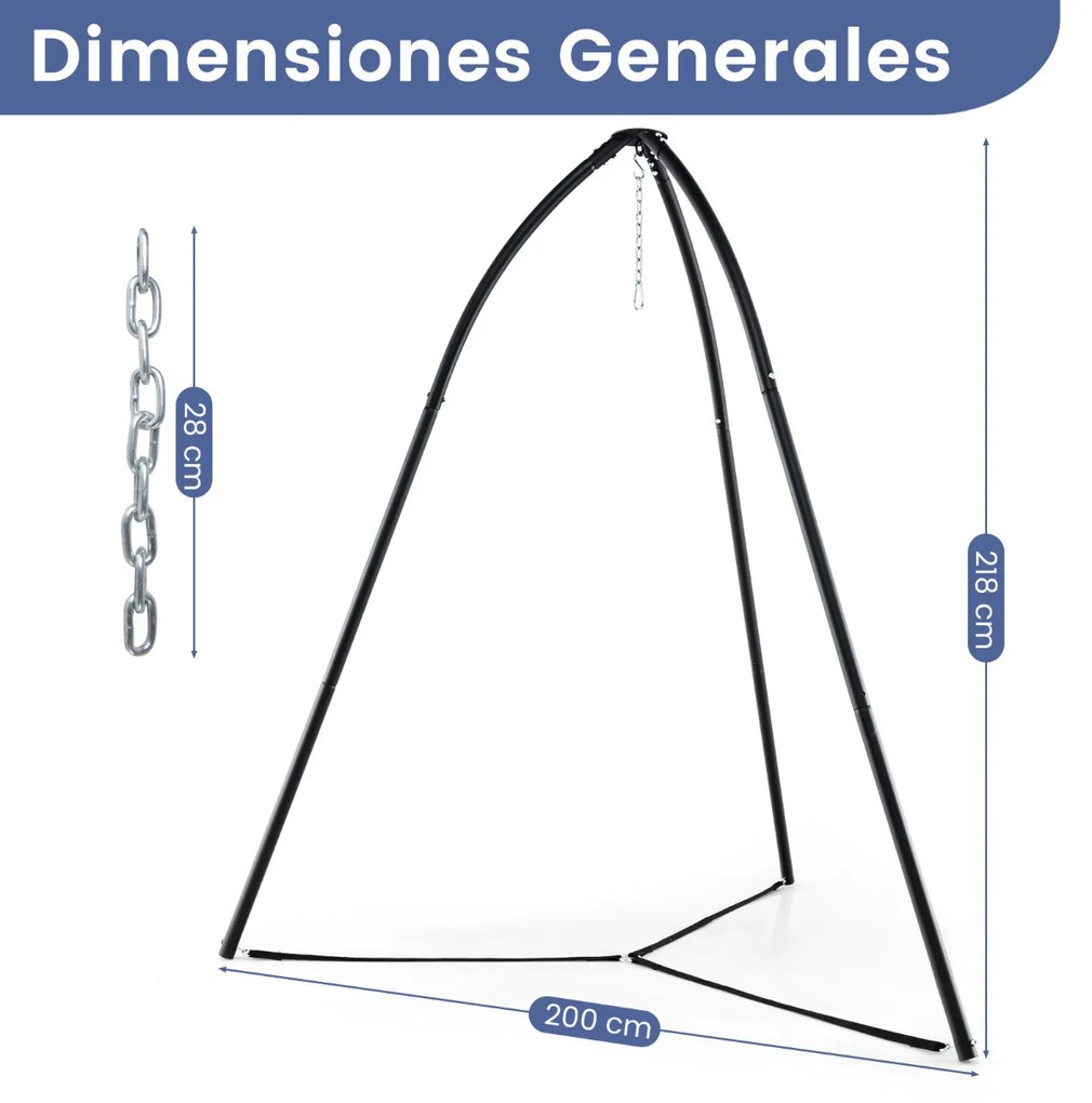 Suporte para cadeira suspensa com tripé oscilante de metal com corrente (Cadeira não íncluída) resistente à ferrugem Carga 200 kg Preto