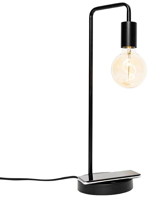 Candeeiro de mesa moderno preto com carregamento sem fios - Facil Moderno
