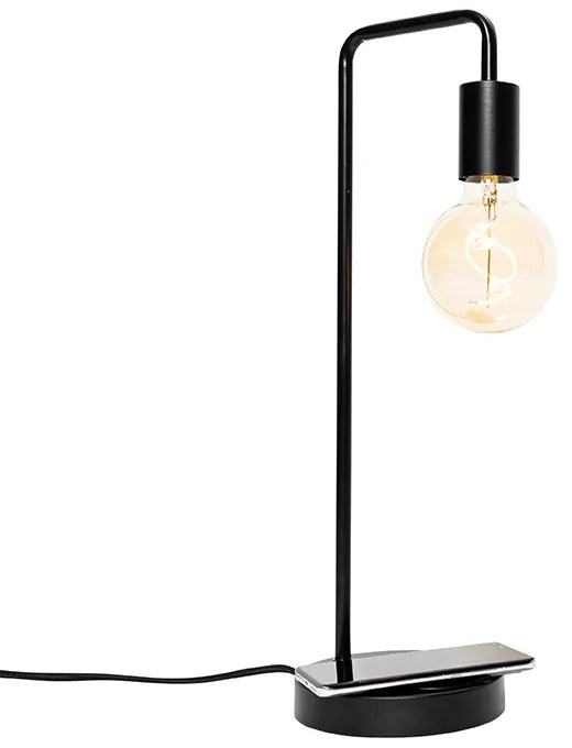 Candeeiro de mesa moderno preto com carregamento sem fios - Facil