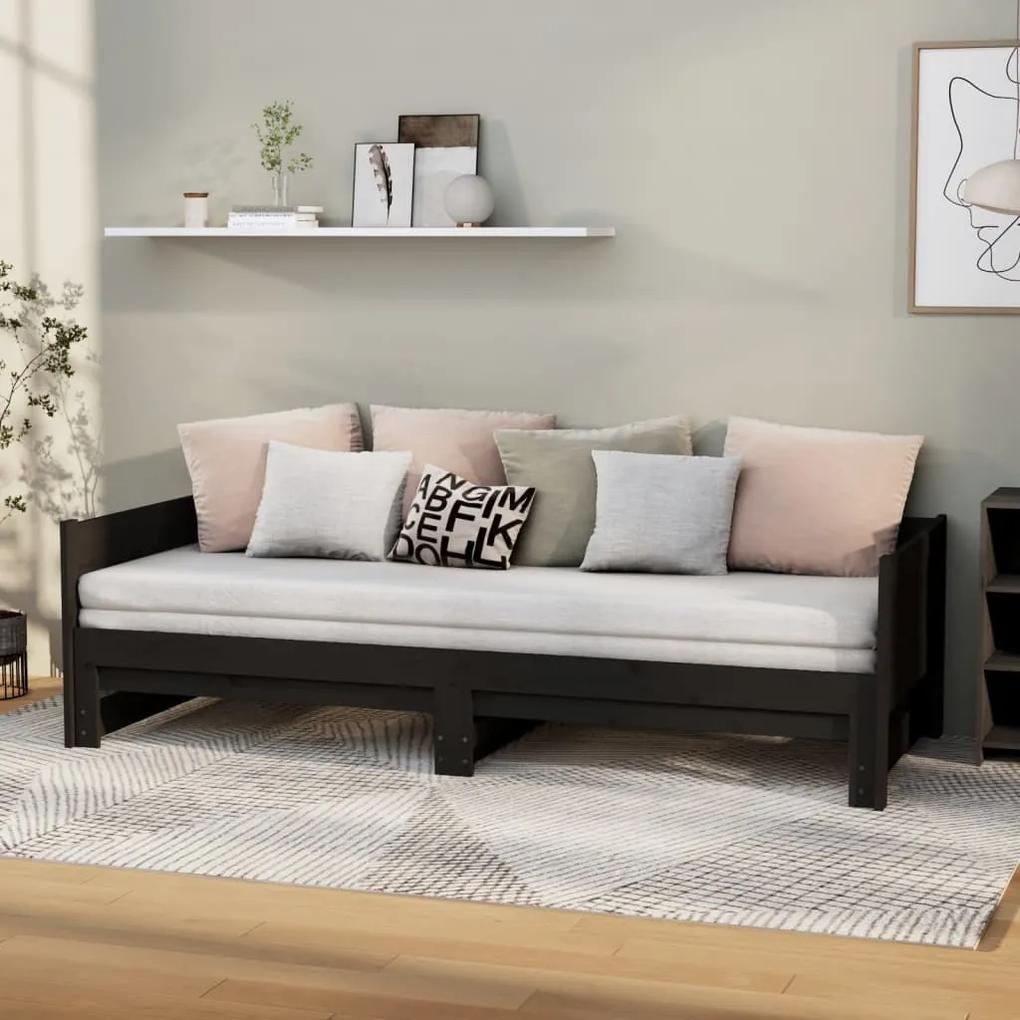 820256 vidaXL Estrutura sofá-cama de puxar 2x(90x200) cm pinho maciço preto