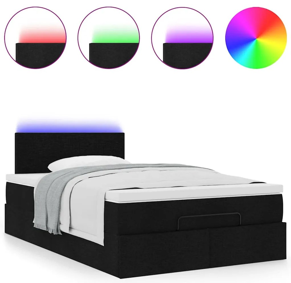 Cama otomana com colchão 120x200 cm tecido preto